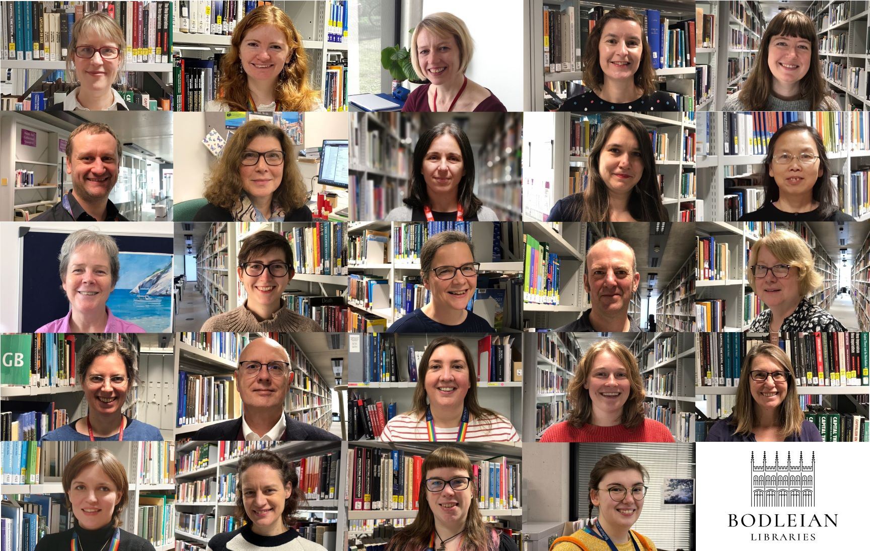 A composite image of photos of library staff at the Social Science Library