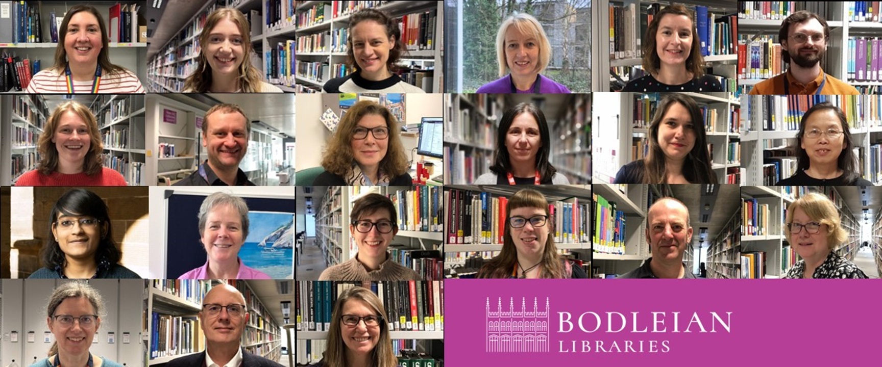 A composite image of photos of library staff at the Social Science Library