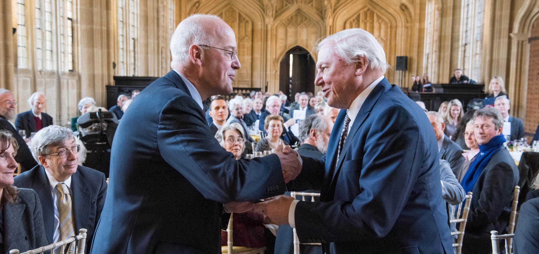 Sir David Attenborough receives the Bodley Medal in front of a crowd in the Divinity School