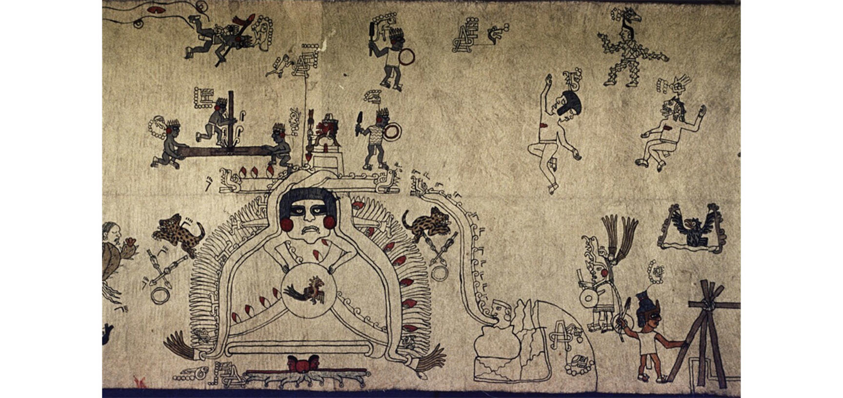 A depiction of an early Mesoamerican priest performing a human sacrifice