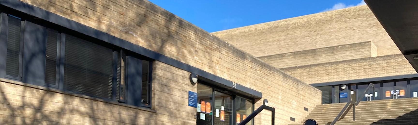 The stairs and entrance doors to the Law Library in the St Cross Building