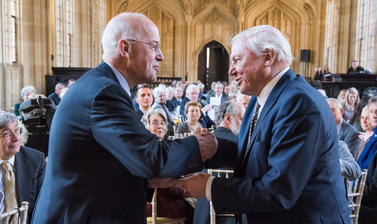Sir David Attenborough receives the Bodley Medal in front of a crowd in the Divinity School