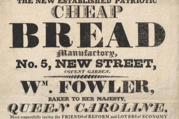 An old-fashioned print advertisement for a bread factory in bold typeface