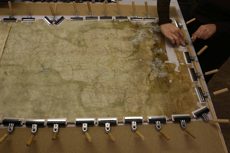 Conservation: Gough Map From above - the map is gentle held in place with clips held at tension