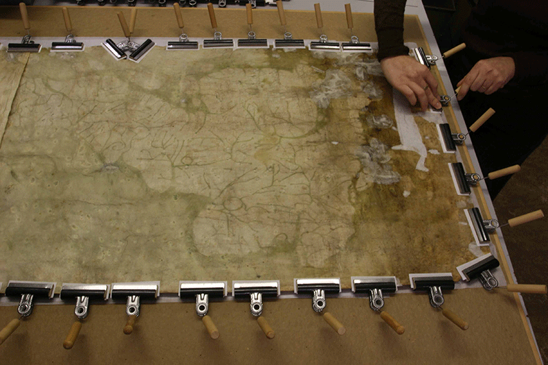 From above - the map is gentle held in place with clips held at tension